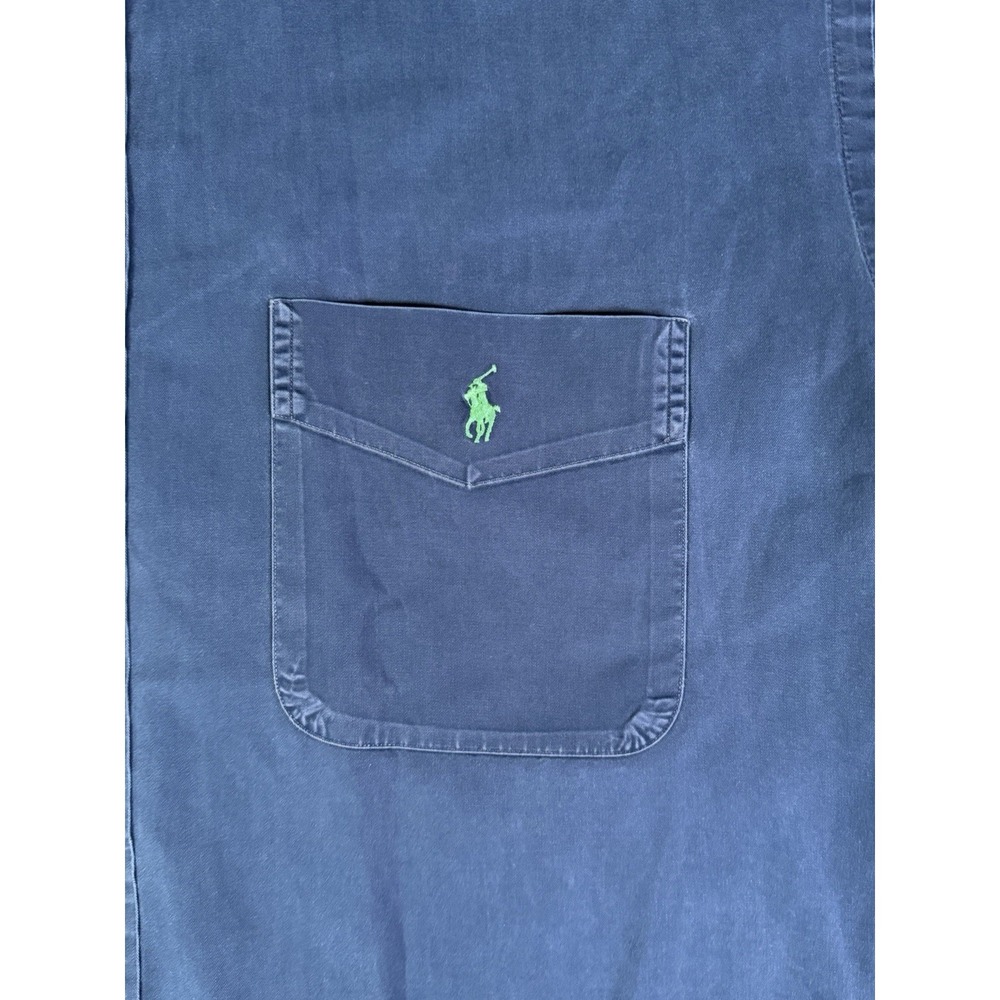 VTG Ralph Lauren Blake Shirt Navy Blue Mens Large Oversized Garment Dyed Pocket - Picture 2 of 6